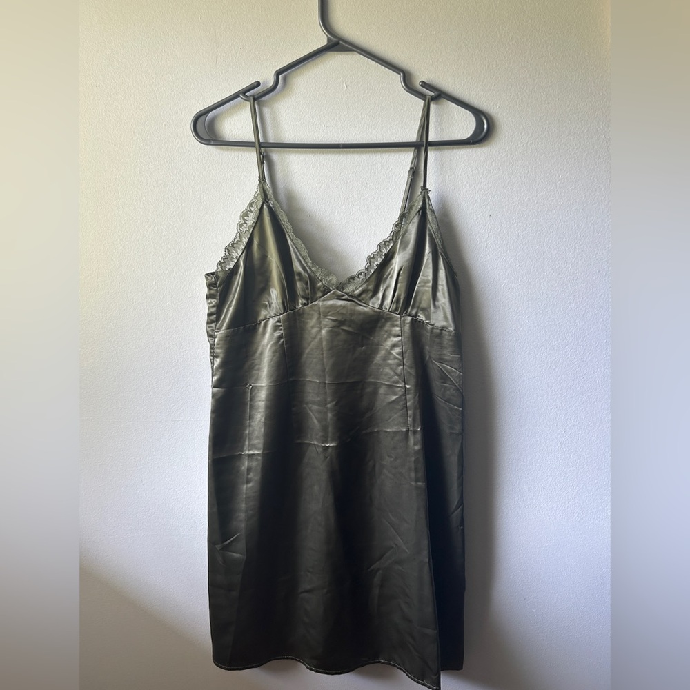 Olive Green Satin Slip Dress